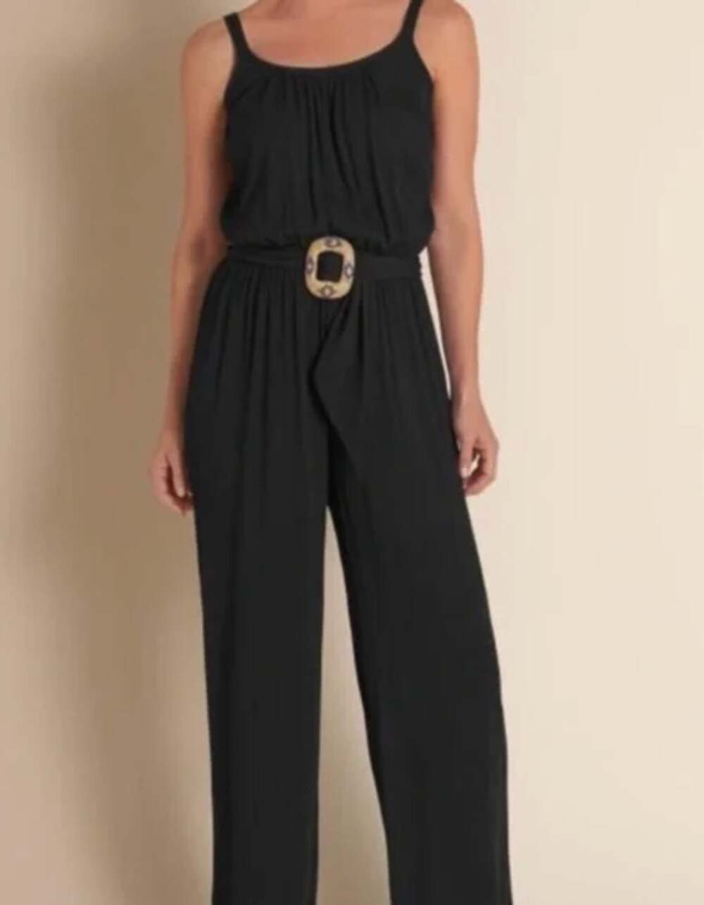 Soft Surroundings St. Lucia Jumpsuit Black Crinkle Gauze Wide Leg Blouson Sz XS